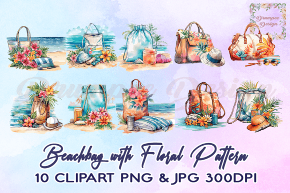 Download Beachbag with Floral Clipart - Premium Bundle