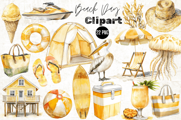 Download Watercolor Beach Day Clipart, Summer PNG - Premium Resources