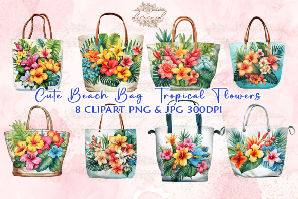 Download Beach Bag Tropical Flowers Clipart - Premium Bundle