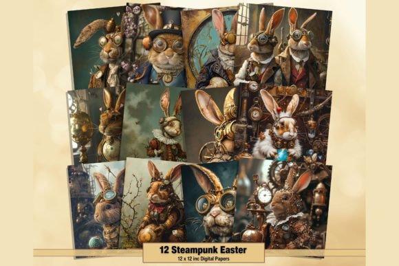 Download Steampunk Bunny Easter Digital Papers - Easter digital papers Collection