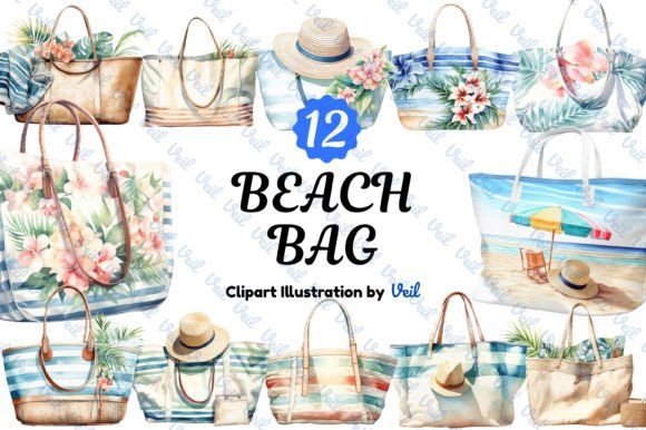 Download Beach Bag Clipart Watercolor Bundle - Beach bag clipart Collection