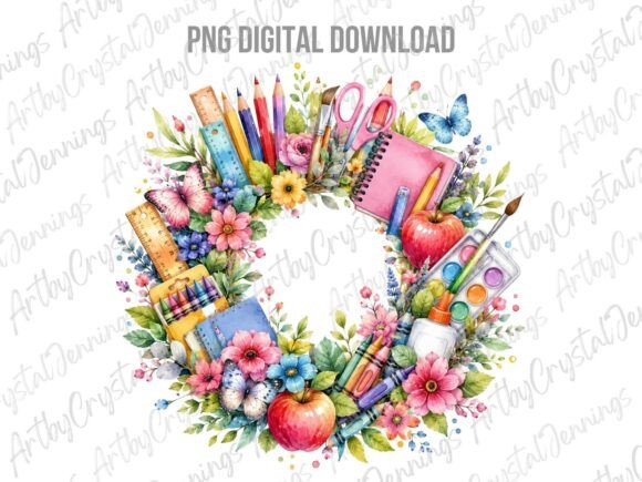 Download Watercolor School Supply Wreath PNG - School supply Collection